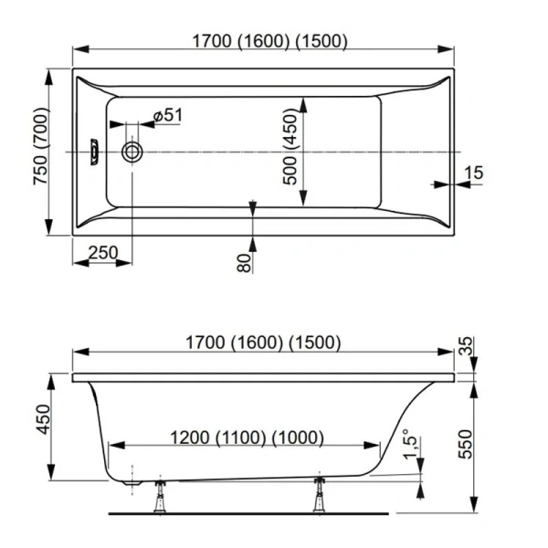Ванна акриловая Vagnerplast Veronela 170×75 см приставная - фото 2