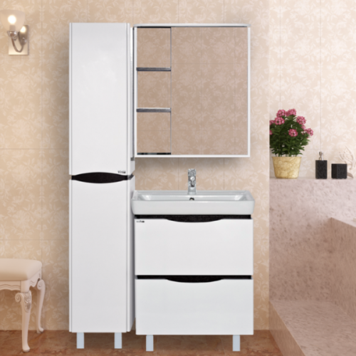 Зеркальный шкаф, зеркало справа, полочки слева, цвет белый/чёрный, Misty Венера, недорогo index_1 - фото 6