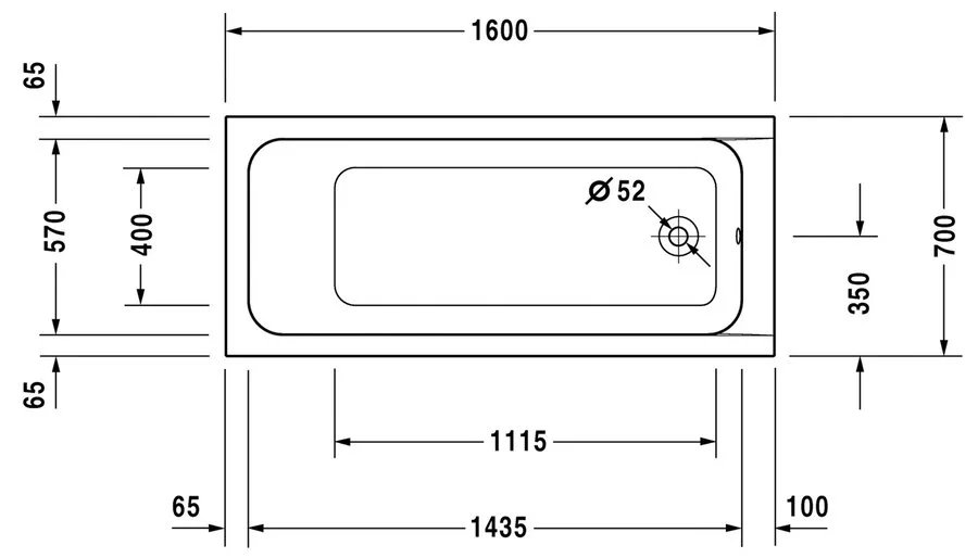 Ванна акриловая Duravit D-Code 700096000000000, 160 х 70 см - фото 2