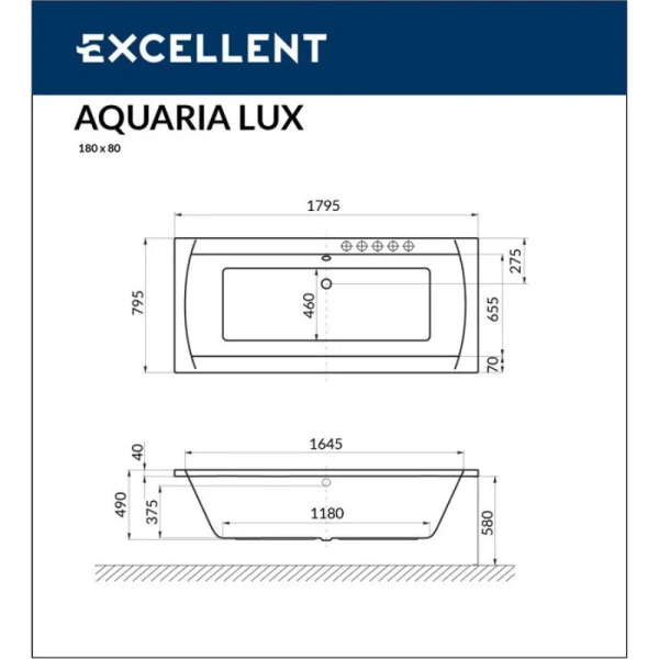 Ванна гидромассажная Excellent Aquaria Lux Nano 180 x 80 см, цвет белый/золото, WAEX.AQU18.NANO.GL - фото 2