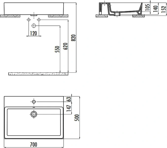 Раковина Creavit Volga 70 см прямоугольная - фото 2
