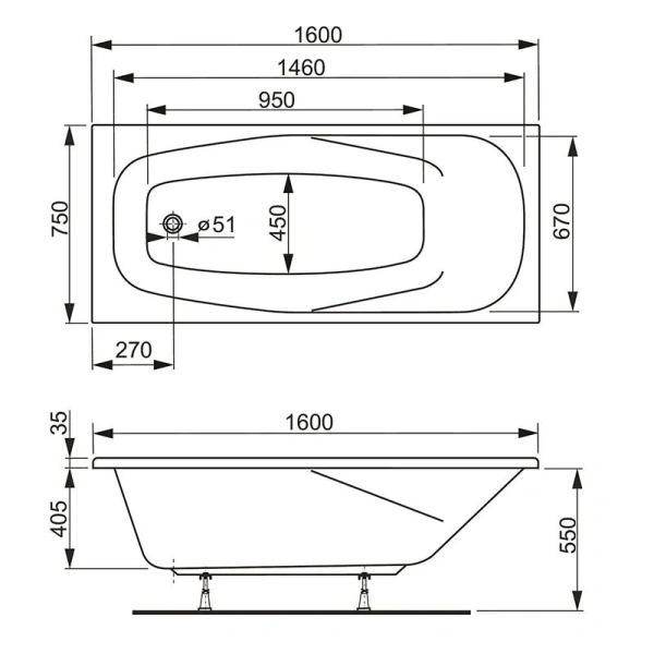 Ванна акриловая Vagnerplast Aronia 160×75 см белая - фото 2