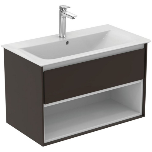 Тумба с раковиной подвесная Ideal Standard Connect Air E0827 80 см с 1-м ящиком, белая, светло-коричневая, комбинированная - фото 7