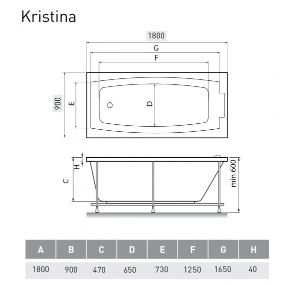 Ванна акриловая Relisan Kristina Гл000027315, 180 x 90 см, белый, современныe, hi-tech - фото 3
