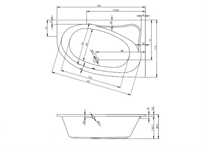 Ванна гидромассажная Riho Lyra 170 x 110 см, AIR, левая/правая - фото 2