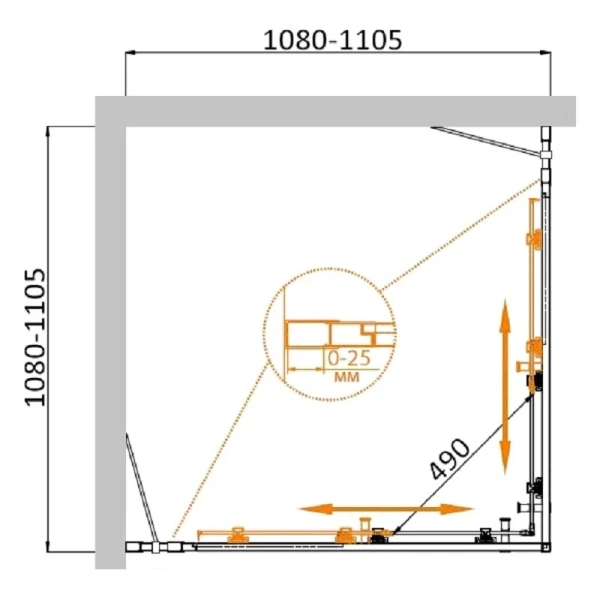 Душевой уголок Cezares Molveno 110х110 стекло рифленое профиль золото - фото 2