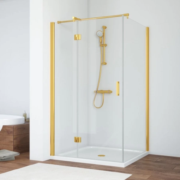 Душевой уголок профиль золотой стекло прозрачное Vegas-glass - фото 1