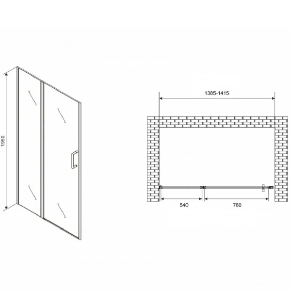Душевая дверь в нишу Abber Sonnenstrand 140 см профиль хром, стекло прозрачное - фото 2