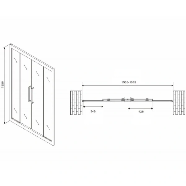 Душевая дверь в нишу Abber Schwarzer Diamant AG33160 160 см стекло прозрачное - фото 2