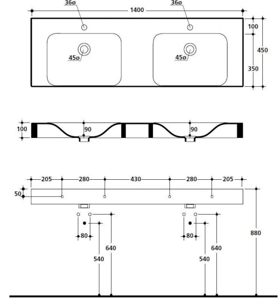 Раковина Kerasan Cento 140 см двойная, двойные - фото 7
