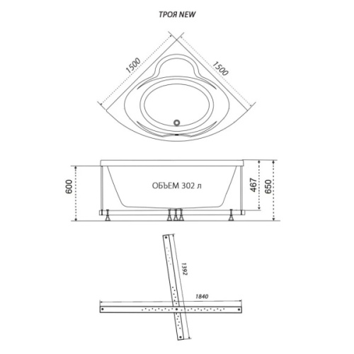 Ванна акриловая Triton Троя 150x150 см белая - фото 3