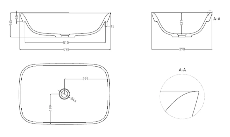 Раковина Salini Marea 02 60 см без отверстий под смеситель - фото 2