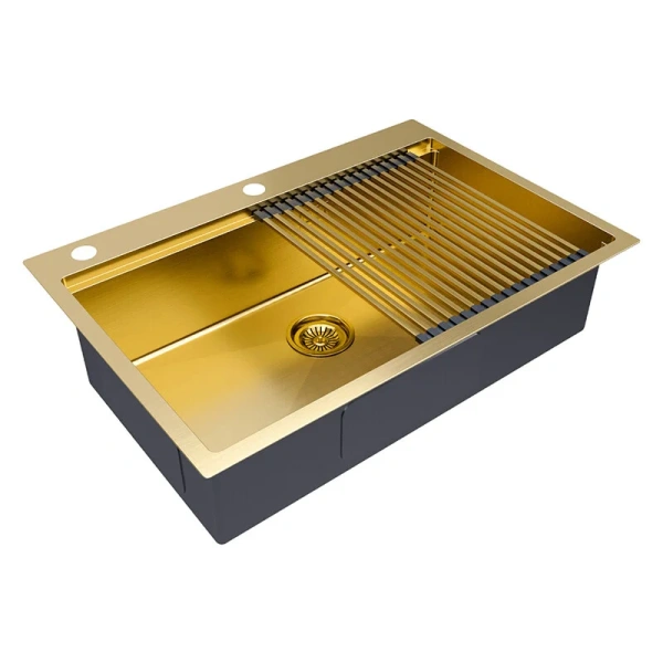 Мойка для кухни Paulmark Vast-Pro 75 см брашированное золото, из нержавеющей стали, стальные, металлические - фото 3