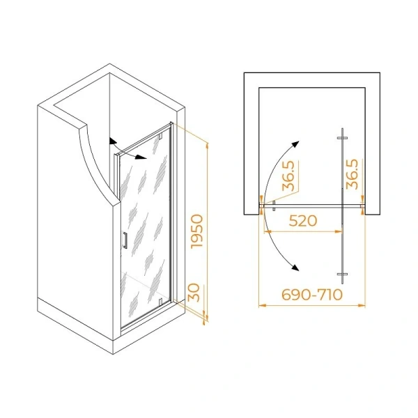 Душевая дверь в нишу RGW Leipzig LE-102 70 см профиль хром стекло прозрачное, современные, hi-tech - фото 2