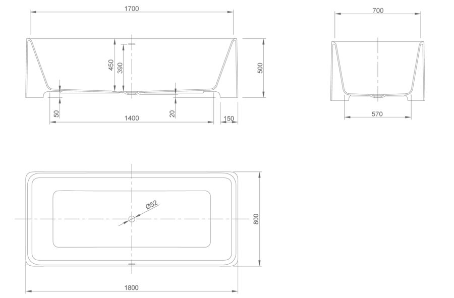 Ванна из искусственного камня Knief Feel 0600-021-01 bi matt 180 х 80 см, современныe, hi-tech - фото 3