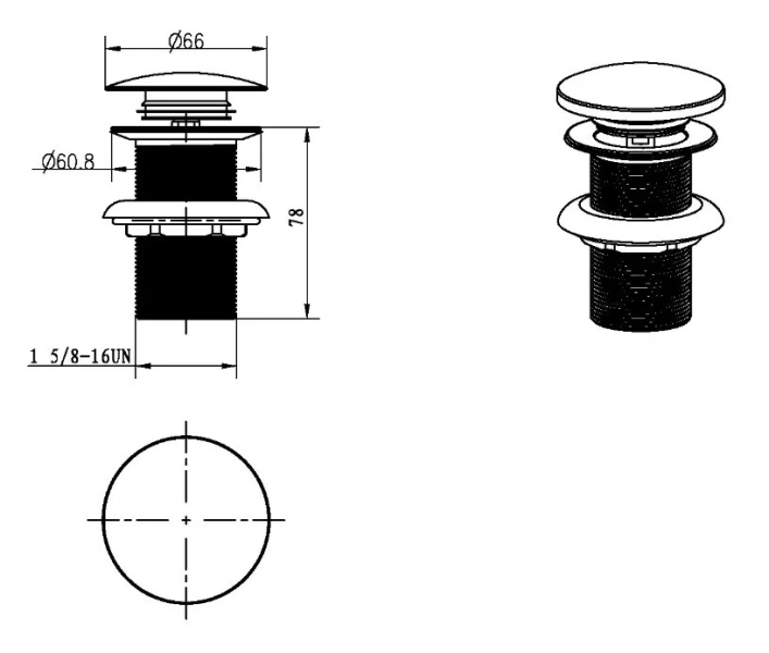 Донный клапан Boheme Black без перелива, в наличии - фото 2