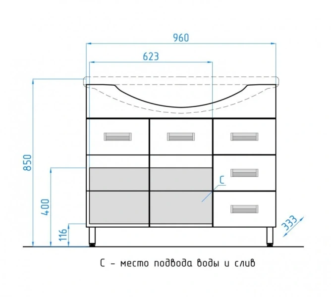 Тумба с раковиной напольная Style Line Ирис ЛС-00000178 100 см с ящиками, в наличии - фото 2