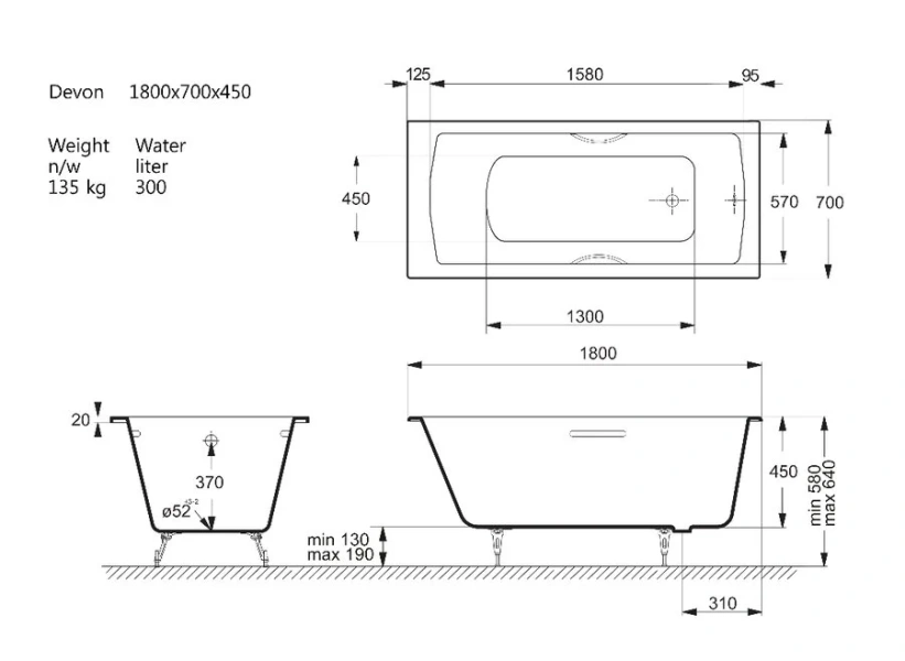 Чугунная ванна Vinsent Veron Devon VDV1807045H/E60327CH, 180 x 70 см, ручки хром, цвет белый - фото 2