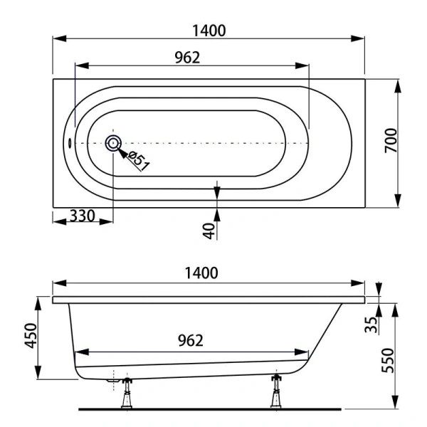 Ванна акриловая Vagnerplast Kasandra 140×70 см приставная - фото 2