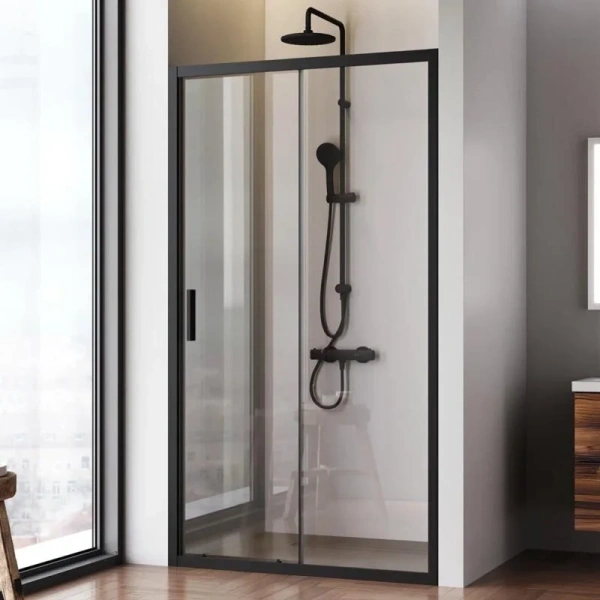 Душевая дверь в нишу AM.PM Gem Solo 110 см профиль черный стекло прозрачное, недорогие, в нишу, стеклянные - фото 5