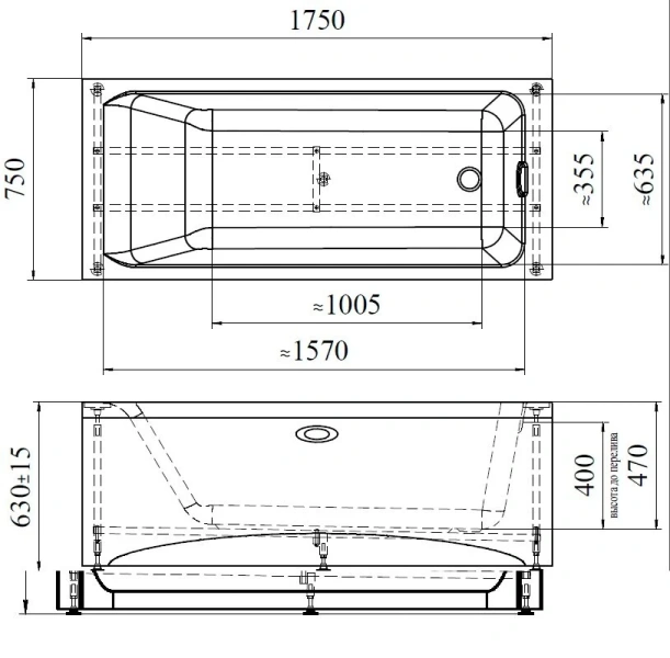 Акриловая ванна Vannesa Агата 175 х 75 см, универсальная - фото 2