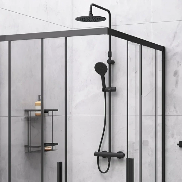 Душевой уголок Am.Pm Gem S 120x90 см с душевой стойкой, черные - фото 4