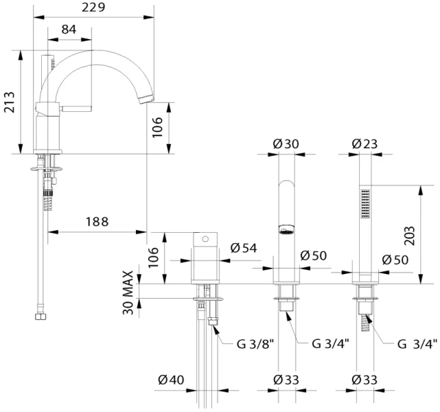 Смеситель для ванны Migliore Fortis на 3 отверстия - фото 4