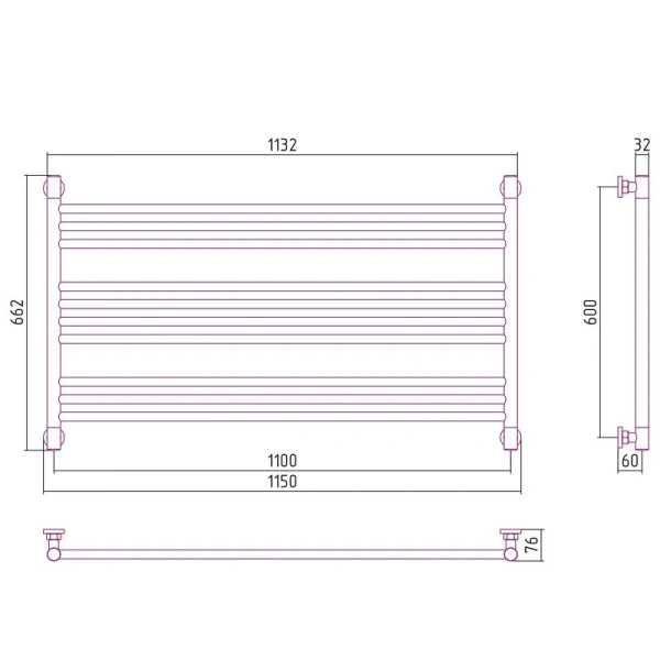 Полотенцесушитель водяной Сунержа Богема L 110х60 см шампань - фото 2