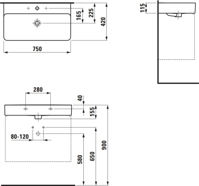Раковина Laufen Val 75 см белая с 1 отверстием для смесителя, белые - фото 4