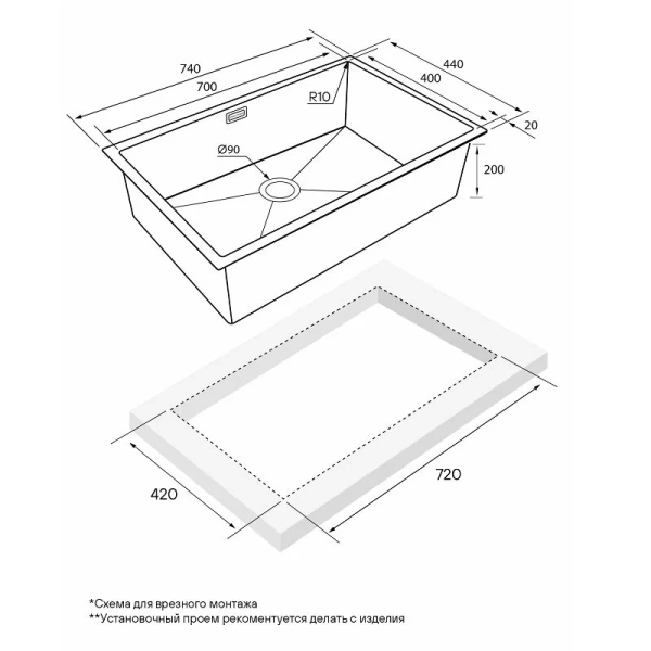 Мойка для кухни Paulmark Next 74 см серый матовый, врезные, встраиваемые - фото 2
