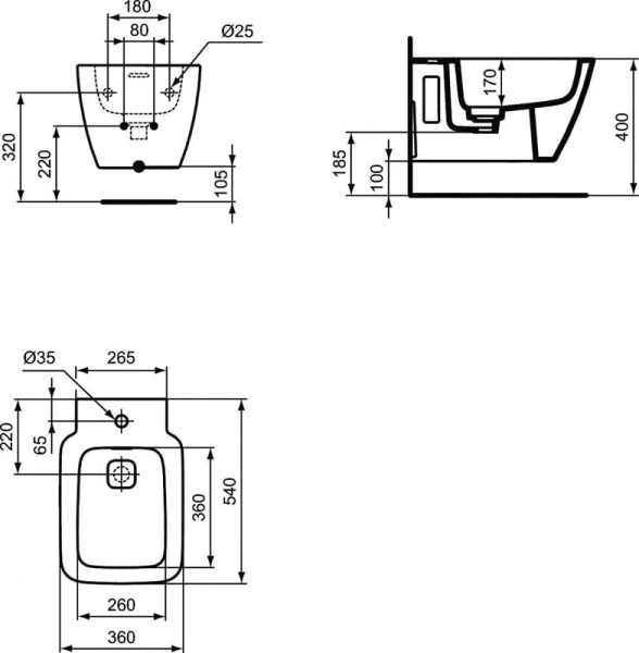 Биде с инсталляцией Ideal Standard Prosys Strada II с отверстием перелива - фото 3