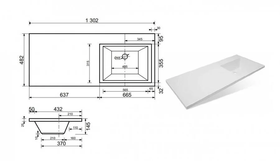 Тумба с раковиной подвесная Style Line Даллас СС-00000600 130 см с ящиками - фото 3