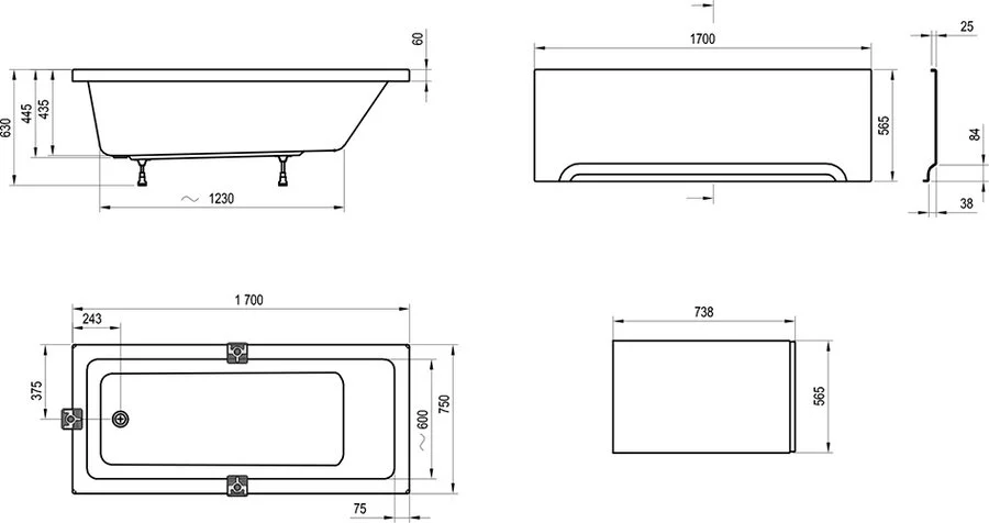 Ванна акриловая Ravak 10° 170х75 см белая - фото 3