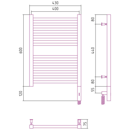 Полотенцесушитель электрический Сунержа Модус 3.0 40x60 см правый другие цветовые решения - фото 4