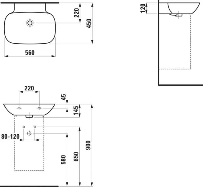 Раковина Laufen Ino 56 см без отверстия для смесителя, с переливом, керамические - фото 7