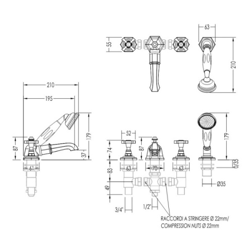 Смеситель для ванны с лейкой Devon&Devon Jubilee ADNJ48 - фото 2