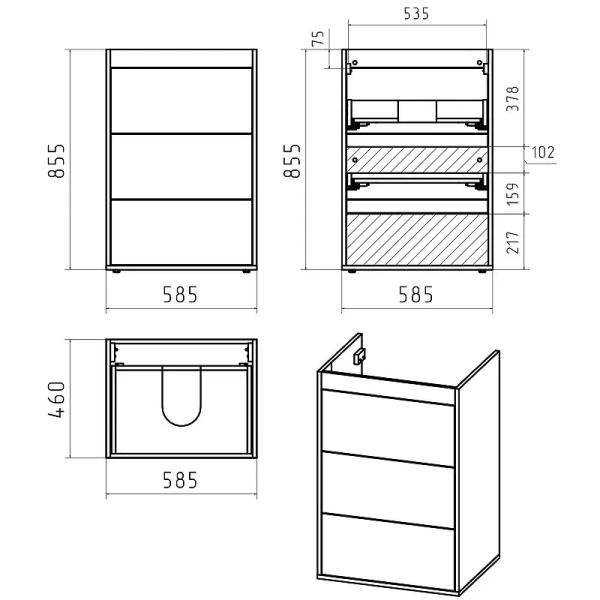 Тумба под раковину напольная Brevita Grafit 60 см под стиральную машину, графит - фото 2