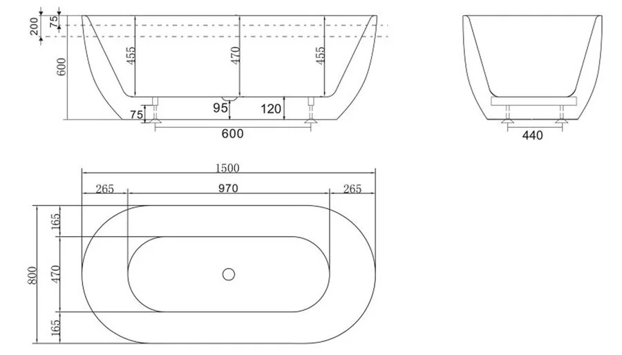 Ванна акриловая BelBagno 150х80 см черная - фото 2