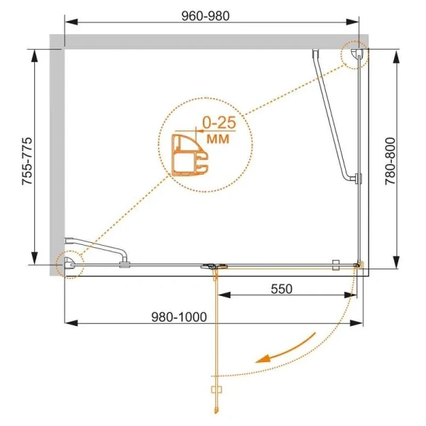 Душевой уголок Cezares Bergamo 90х80 см левый - фото 2
