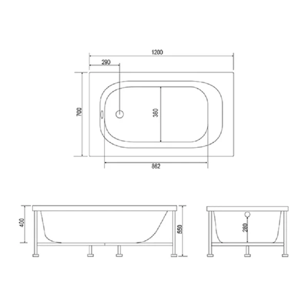 Ванна акриловая Viant Барселона VVABA12070 120 х 70 см, белая - фото 2
