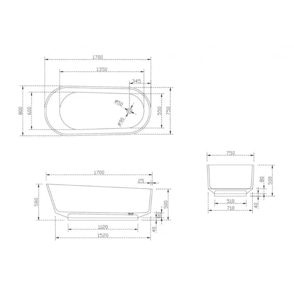 Ванна из полиэфирной смолы Abber Kristall 170x80 см синяя, современныe, hi-tech - фото 2
