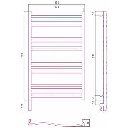 Полотенцесушитель электрический Сунержа Флюид 3.0 60x100 см без покрытия - фото 3