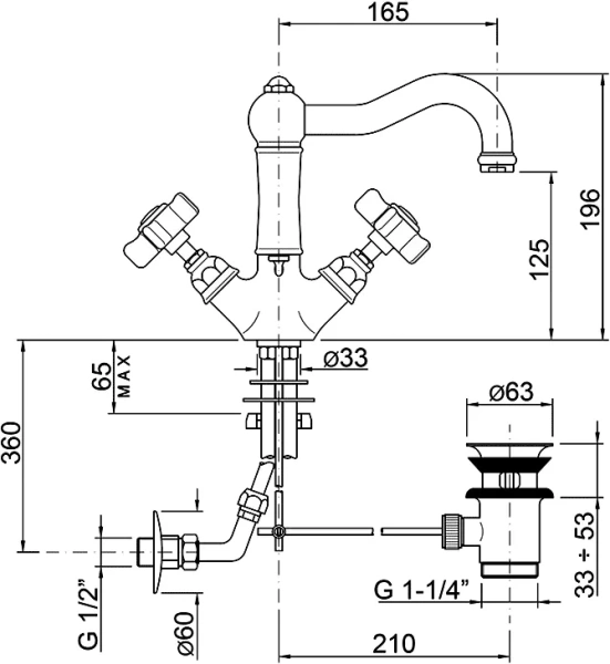 Смеситель для раковины, ручка 18 D.Anglaises, Nicolazzi D.Anglaises 1432, для раковины - фото 2