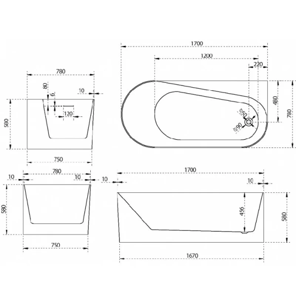 Акриловая ванна ABBER AB9496-1.7 170х78 см белая - фото 4
