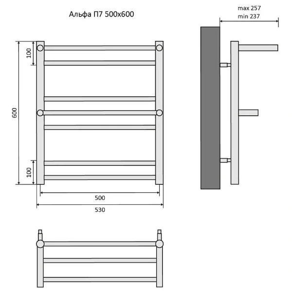 Полотенцесушитель водяной Акватек Альфа 50x60 см хром - фото 2