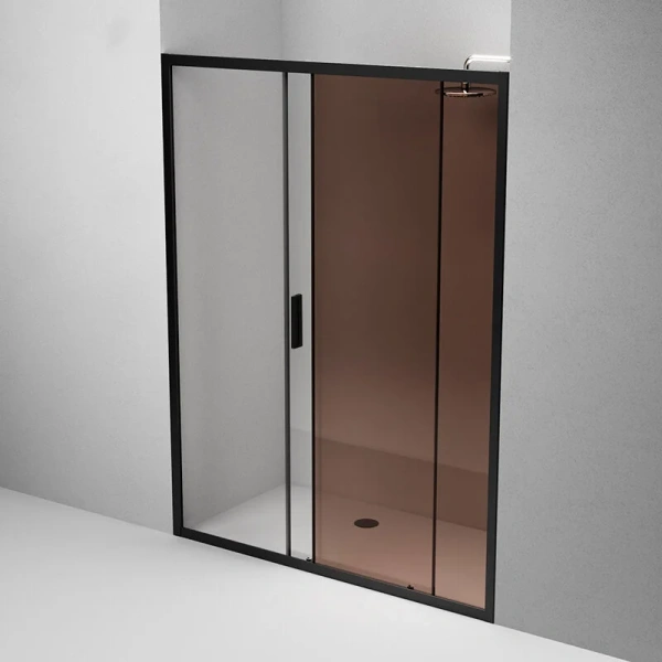 Душевая дверь в нишу AM.PM Gem Solo 150 см профиль черный стекло бронза, тонированные - фото 7