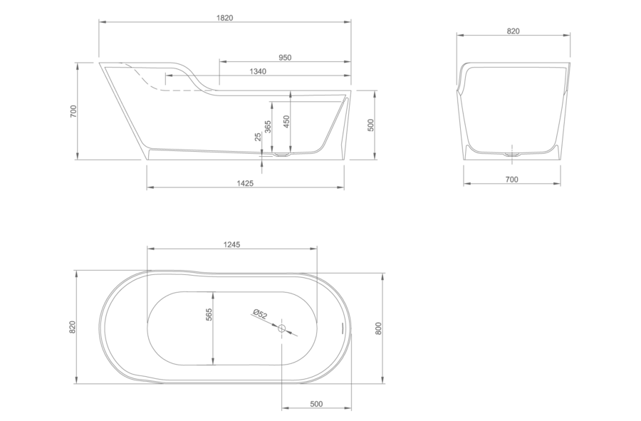Ванна из искусственного камня Knief Glow 0600-060-01 182 х 82 х 70/50 см асимметричная - фото 3