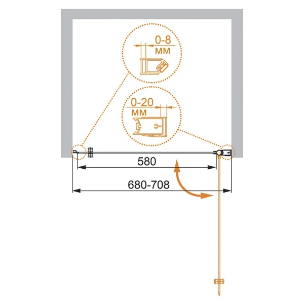 Душевая дверь в нишу Cezares Elena 70 см стекло рифленое Punto, левая - фото 2