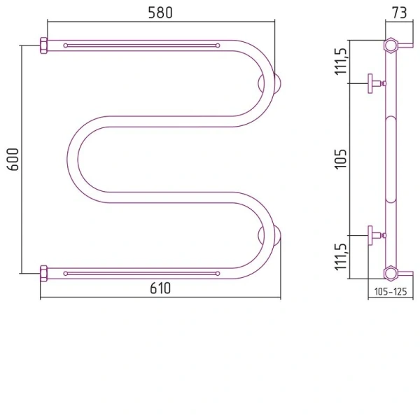 Полотенцесушитель водяной Сунержа М-образный 60x60 см без покрытия - фото 2