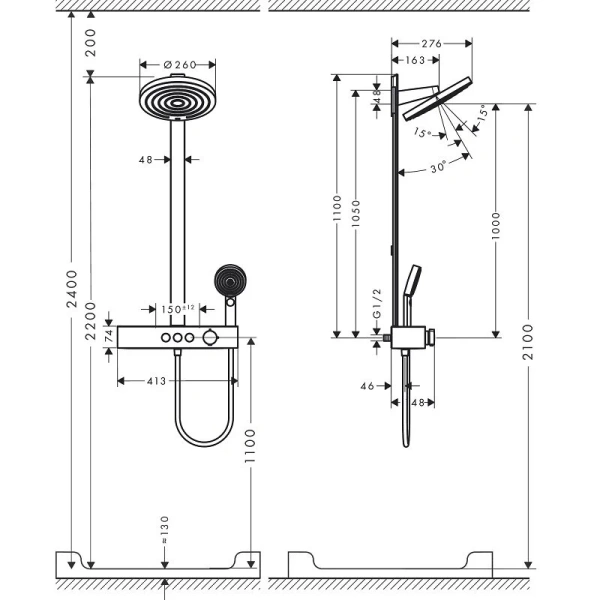 Душевая стойка Hansgrohe Pulsify черная матовая, современные, hi-tech - фото 2